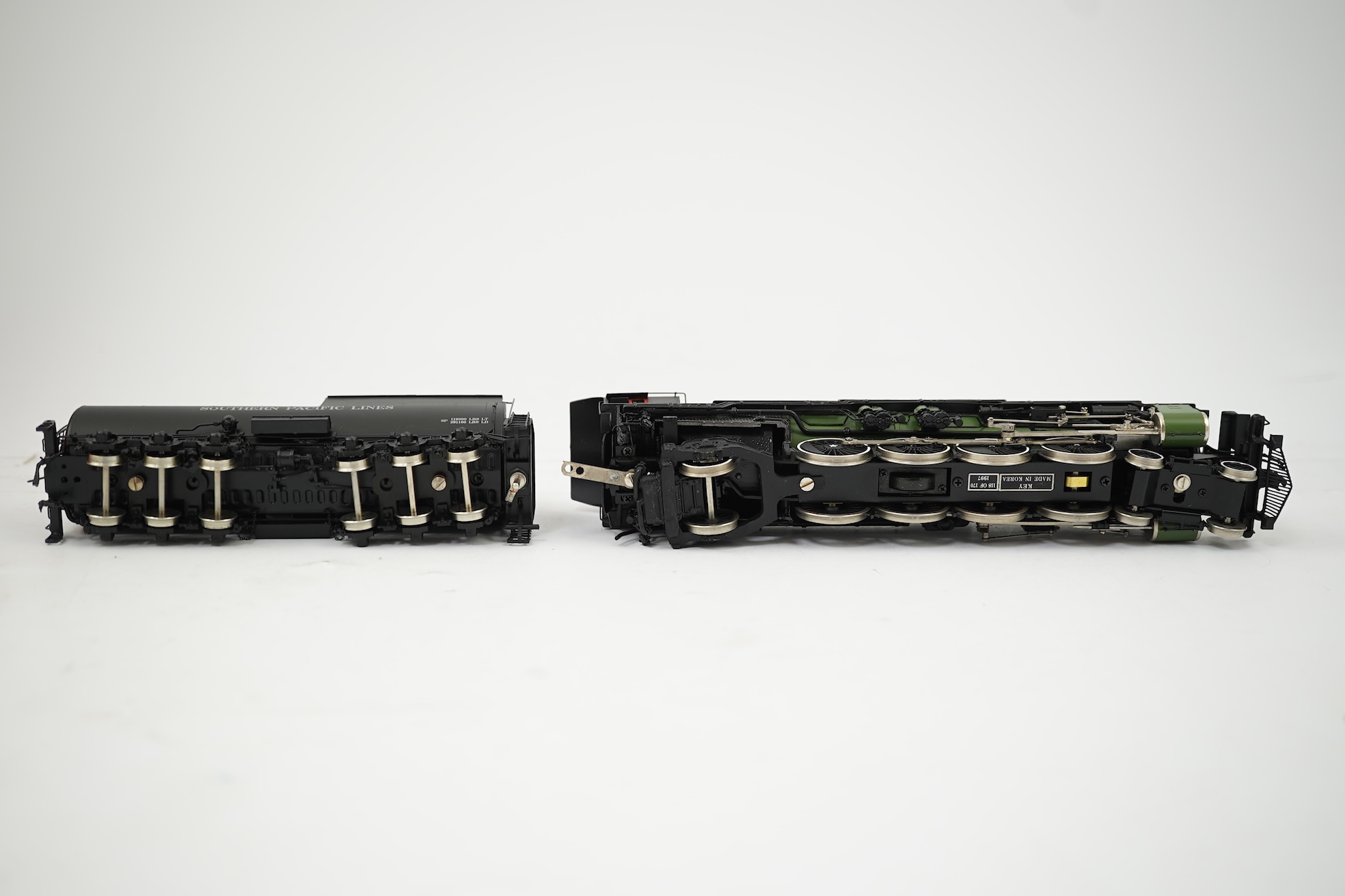 A boxed HO gauge Key Imports model of Southern Pacific Lines MT-5, 4376, 4-8-2 tender locomotive, powered for two rail operation.
